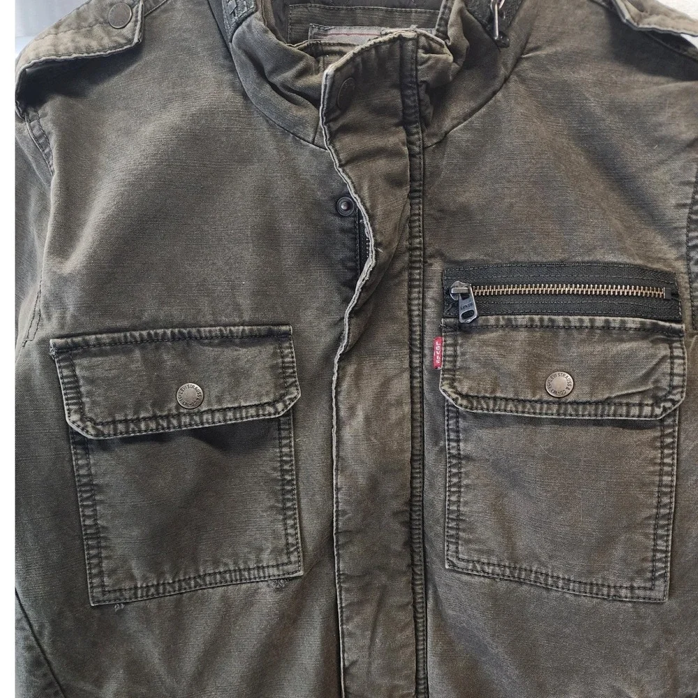 🔥Levi's Washed Cotton Military Field Utility Jacket Olive Green streetwear Y2K